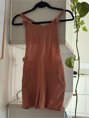 art class Dusty Rose Pink Cotton Romper with Knotted Straps